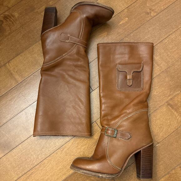 Zodiac Brown Leather Knee High Boots Block Heel Utility Pocket Y2K 2000s 5M main image 9